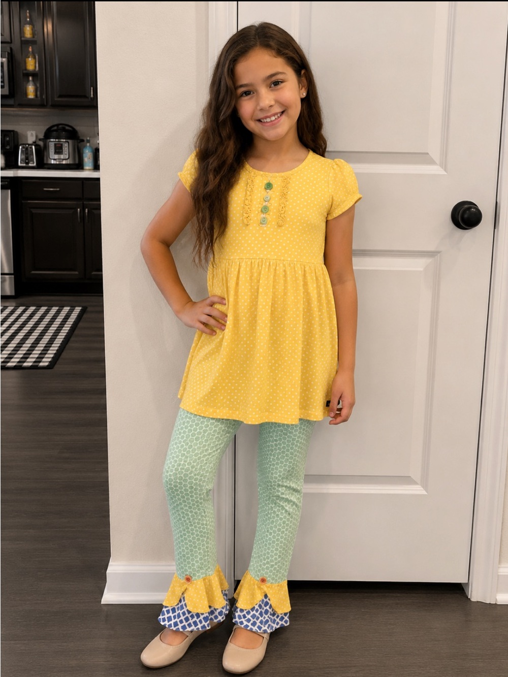Matilda Jane Yellow Dot Tunic with Mint Ruffle Pants